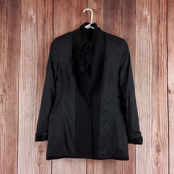 Escada Womens Size 36 Black Floral Two Button Notch Lapel Wool Blazer Jacket - Picture 7 of 16